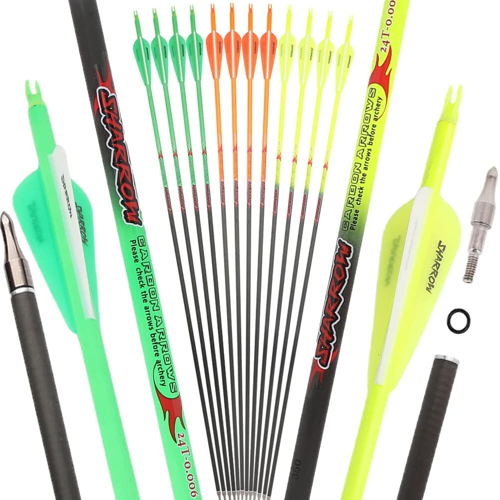 ‌ Freccia in carbonio puro da 32 pollici ID6.2mm Spine 300 350 400 500 600 per tiro con l'arco professionale Freccia da allenamento per bersaglio da caccia, 6/12 pezzi ‌