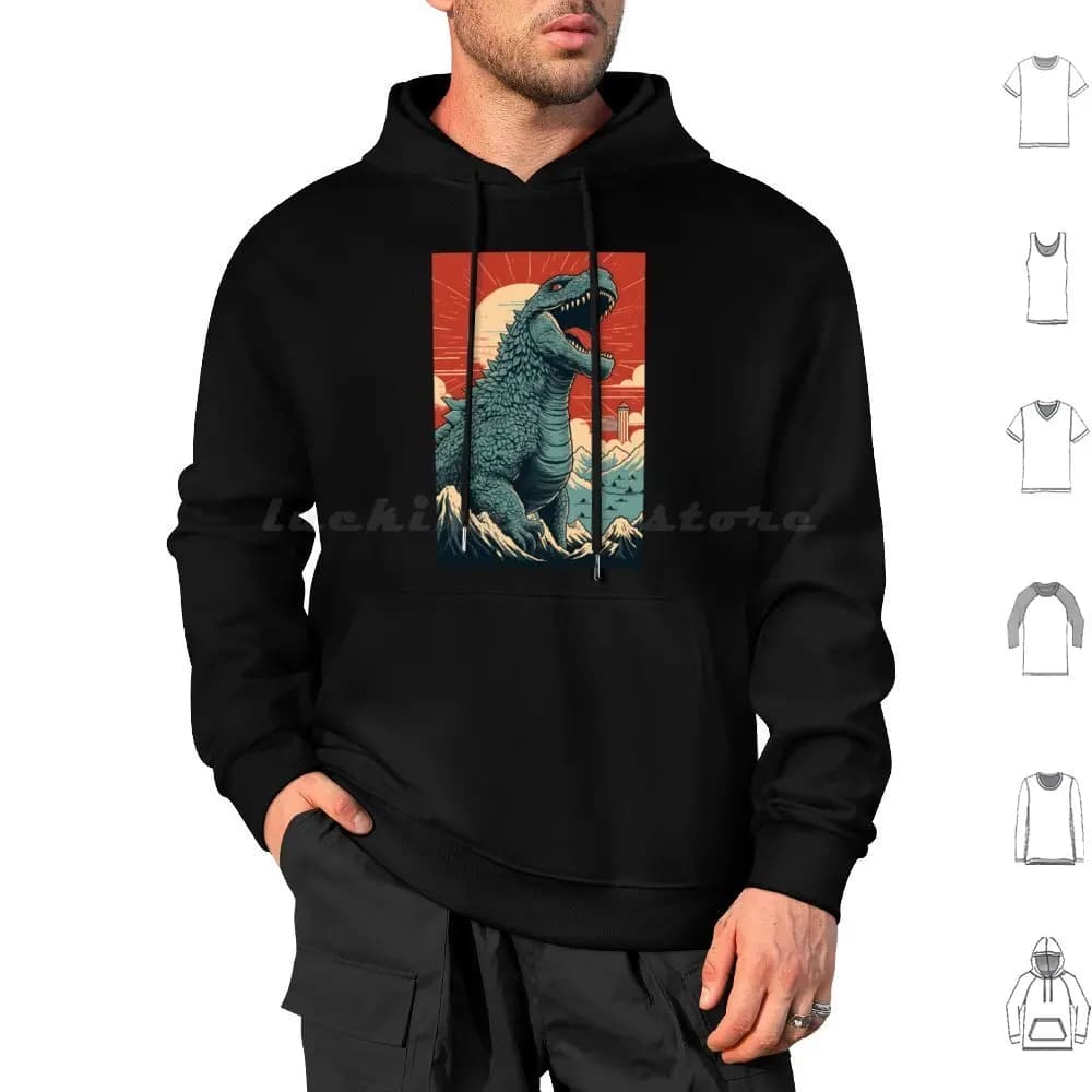 Monster The Kaiju King Felpe con cappuccio a maniche lunghe Zilla Retro Vintage Original Mens Pop Culture Fandom Movie Film Cinema