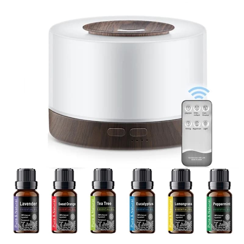 Diffusore per la casa Premium 500ml Diffusore di oli essenziali con venature del legno Umidificatore ad ultrasuoni con telecomando 7 colori LED 6 O