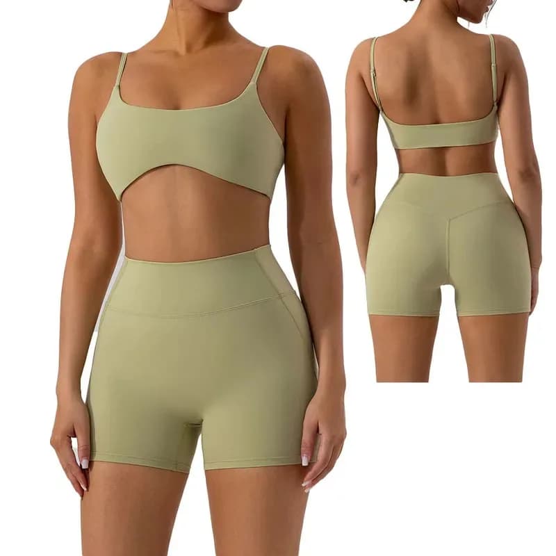 Allenamento da corsa Spalline regolabili Reggiseno fitness yoga e leggings/pantaloncini a vita alta Set sportivo da 2 pezzi lf[5