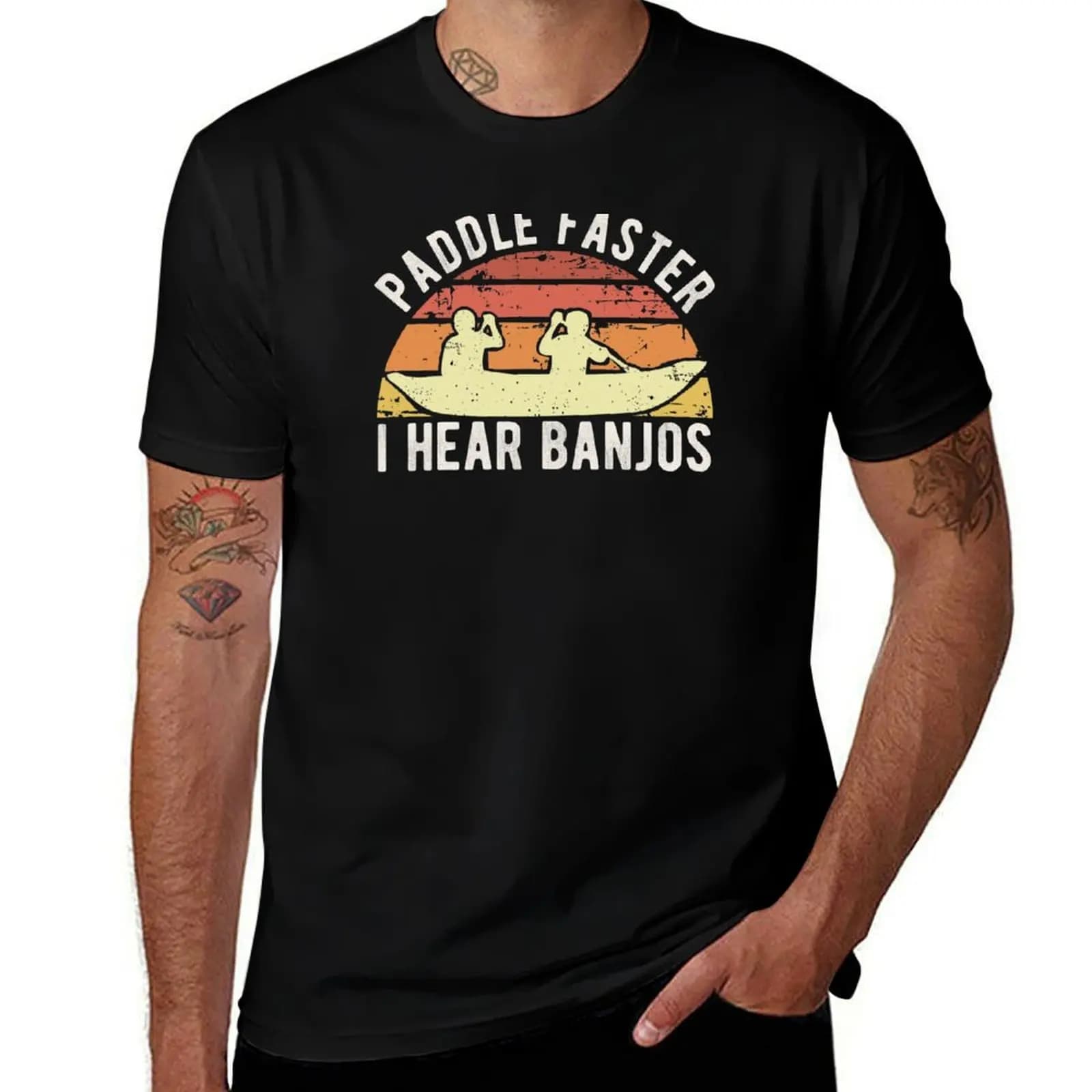 Paddle Faster I Hear Banjos Vintage Funny Banjo Gifts for Men Women Kayak Canoe Rafting Lover T-Shirt
