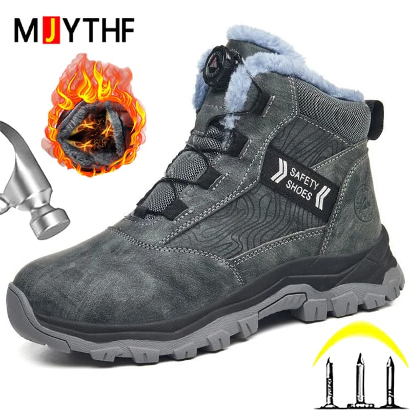 Bottone rotante Stivali invernali da uomo Scarpe con punta in acciaio Stivale di sicurezza antiforatura per ingegneri Scarpe indistruttibili Stivali da lavoro da uomo