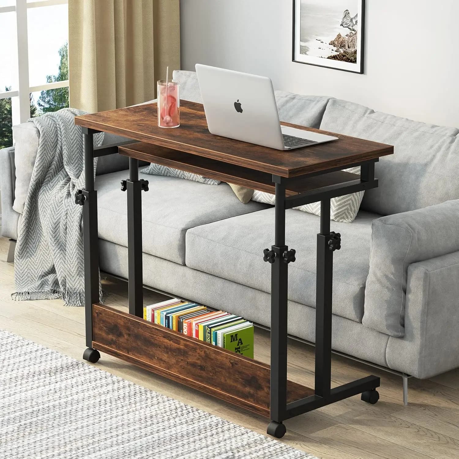 Portable Desk for Sofa and Bed, Height Adjustable Laptop Table Small Standing Desk Rolling Computer Cart with, Customized