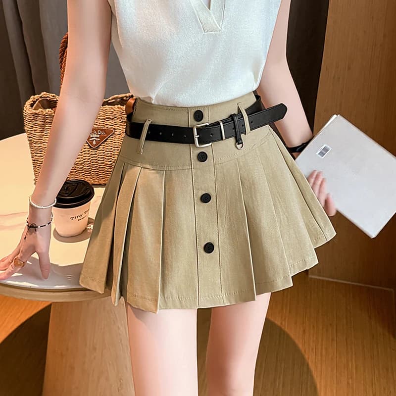 Gonna Corta Plissettata a Vita Alta da Donna, Stile College Anti-trasparenza, Gonna a Trapezio Trendy per il Pendolarismo, Versione Coreana