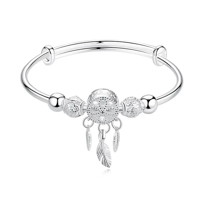 New arrive Fine 925 Sterling Silver Dreamcatcher Tassel Feather lucky Bead Bracelet Bangle For Women fashion Jewelry Couple gift