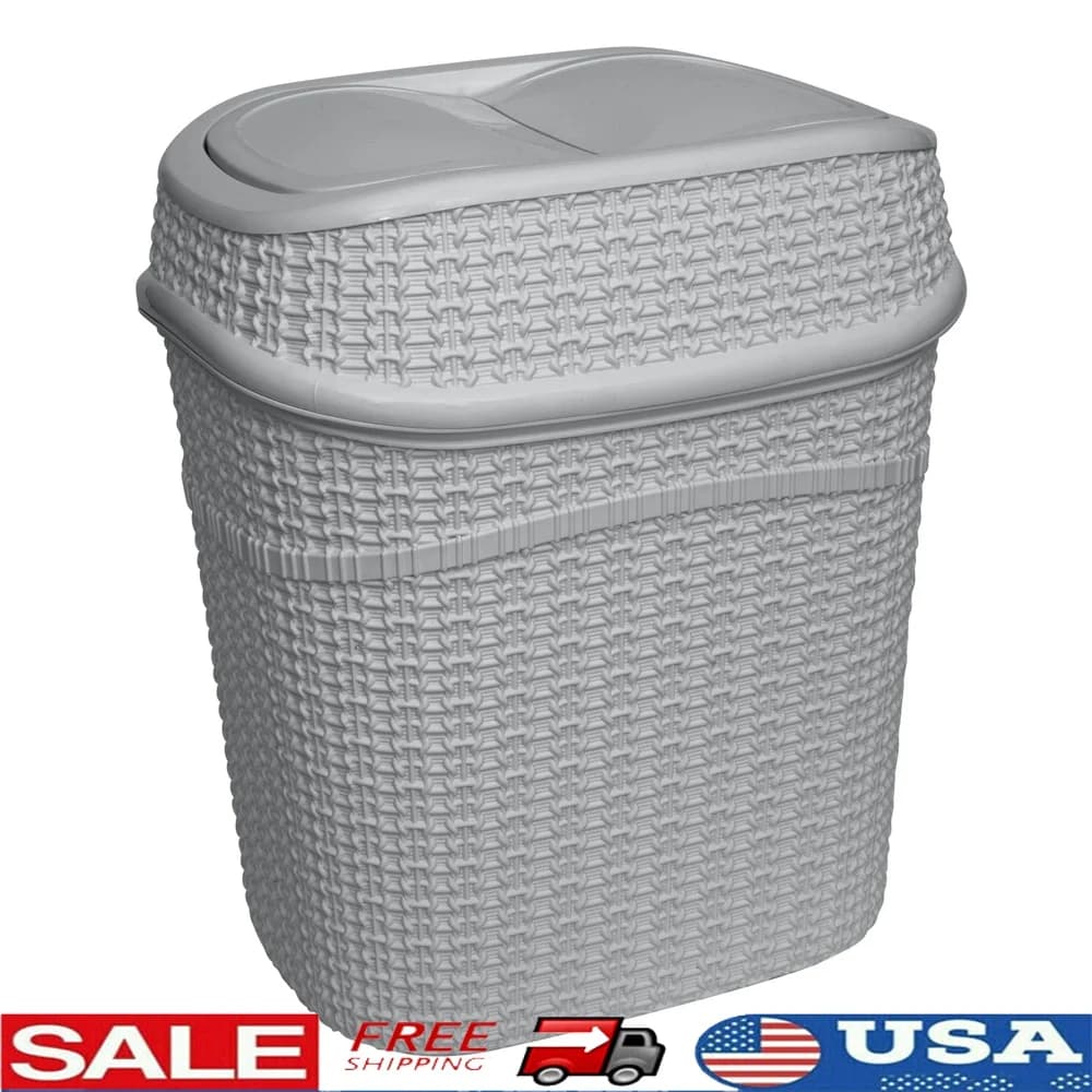 Bidone della spazzatura superiore oscillante in plastica con nodo marinaio, cestino per rifiuti da 9,5 litri, cestino per rifiuti grigio decorativo per ufficio, bagno