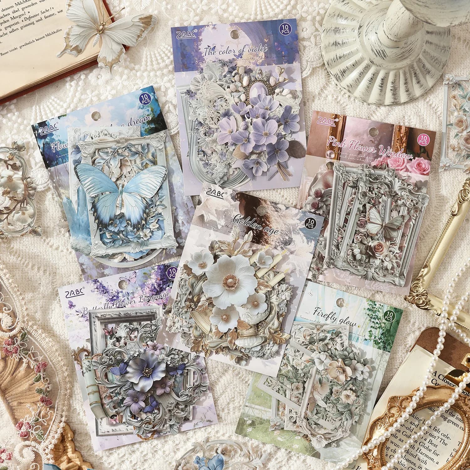 10 sheets Delicate Hollow Craft Stickers, Elegant Cutout Journal Collage Supplies for Handmade Scrapbooking & Notebook