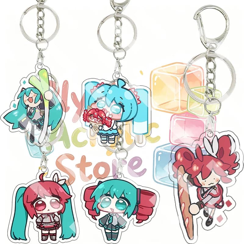 Creative Hatsune Miku Kasane Teto Food Themed Acrylic Keychain Cute Q Version Anime Virtual Singer Bag Ring Pendant Charm Gifts