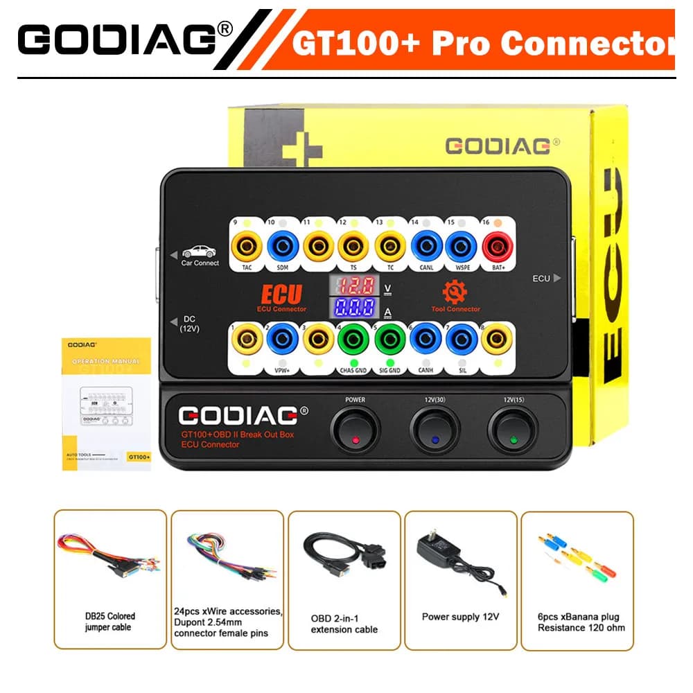 Il connettore da banco ECU Godiag GT100+ GT100 Pro OBDII aggiunge display elettronico della corrente e il protocollo CANBUS