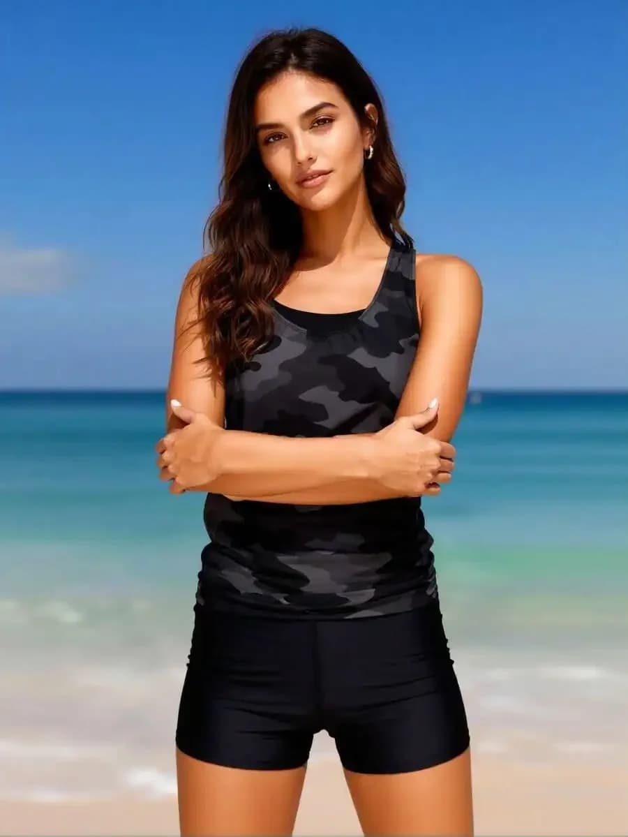 Womens Camouflage Two Piece Swimsuit Sporty Beach Swimwear