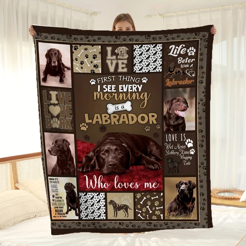 Coperta in flanella con stampa Labrador, morbida e accogliente, perfetta per l'ufficio del divano letto da viaggio, ideale per le vacanze di compleanno di Natale