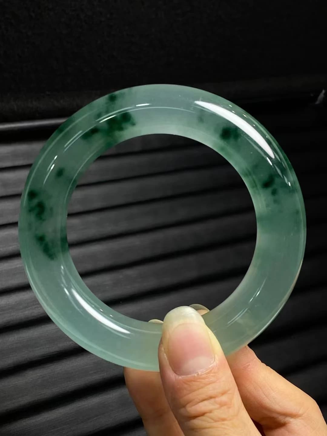 Jadeite Bracelet with Round Bar Seeds Thick Ring Green Flowers Floating Fashion Bracelets exquisite elegant jewelry