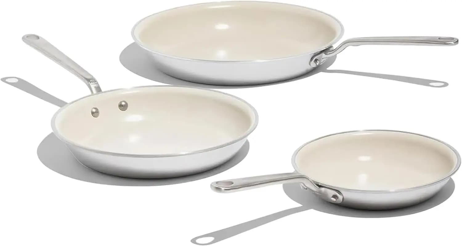 Set of 3 Ceramic Stickers (20cm, 25cm, 30cm) with Stainless Steel Handle - Professional 5 Layers