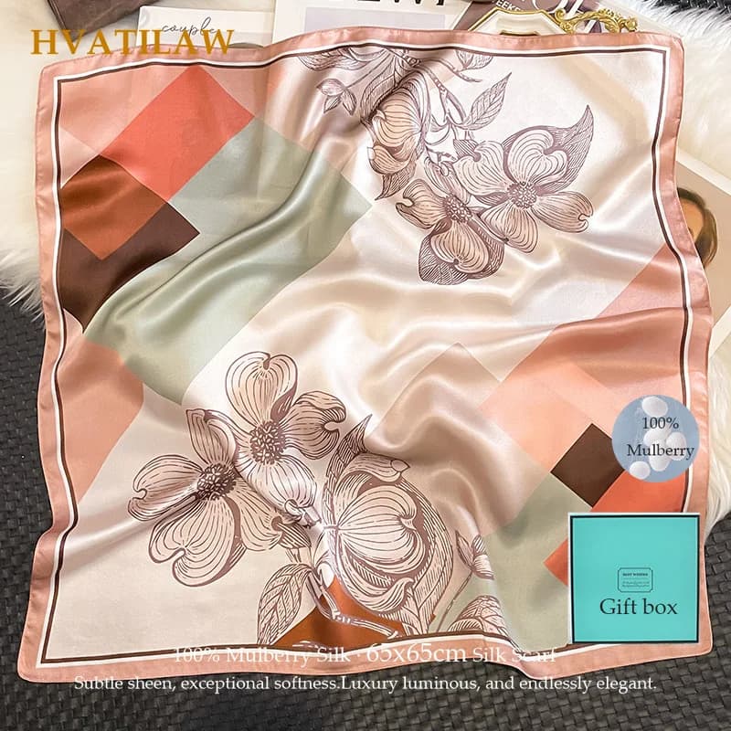 100% Real Silk Square Scarf Women Soft Lightweight Luxury Mulberry Silk Fashion Breathable Shawl Cool Wrap Hijab Bandana Scarves