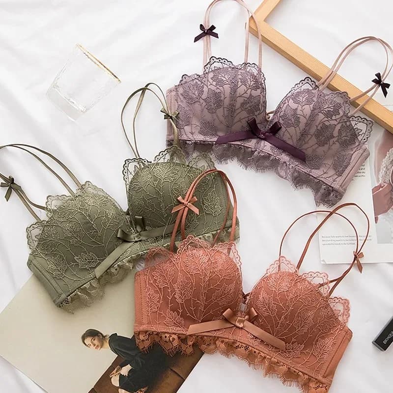 Reggiseno sexy con ricamo floreale in pizzo, confortevole e regolabile, intimo da donna, reggiseno per ragazza senza fili a 3/4 tazze