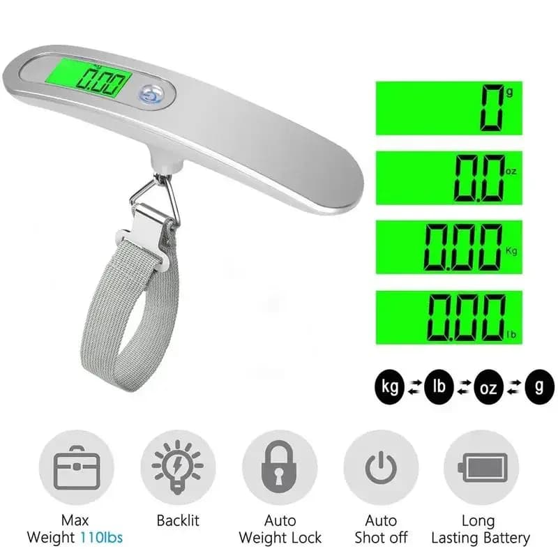 Bilancia per pesci 50kg/110lb Bilancia elettronica portatile retroilluminata Bilancia per bagagli digitale LCD Borsa da viaggio Gancio per steelyard sospeso
