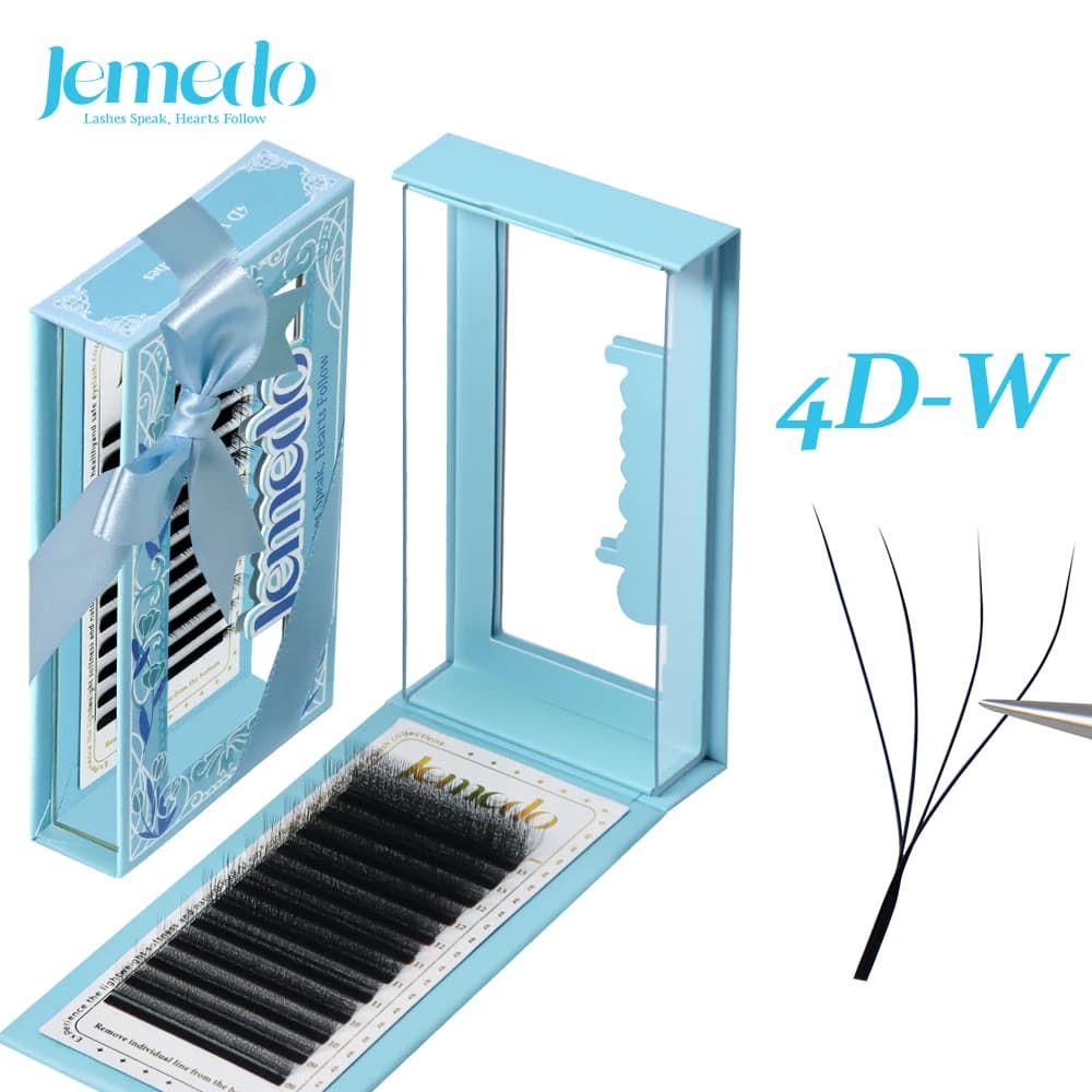 JEMEDO 4D W forma estensioni delle ciglia 0.07mm estensione delle ciglia naturale prefabbricato volume ventilatori C / D / L / M Curl per il trucco delle ciglia di bellezza