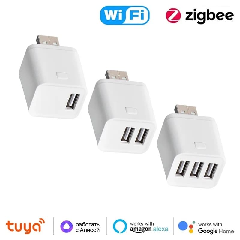 Tuya WiFi/Zigbee Mini Smart USB Plug Adapter 1/2/3 Gang Smart Life APP Timing FAI FROM YOU ON/OFF Controller Works with Alexa Google Home