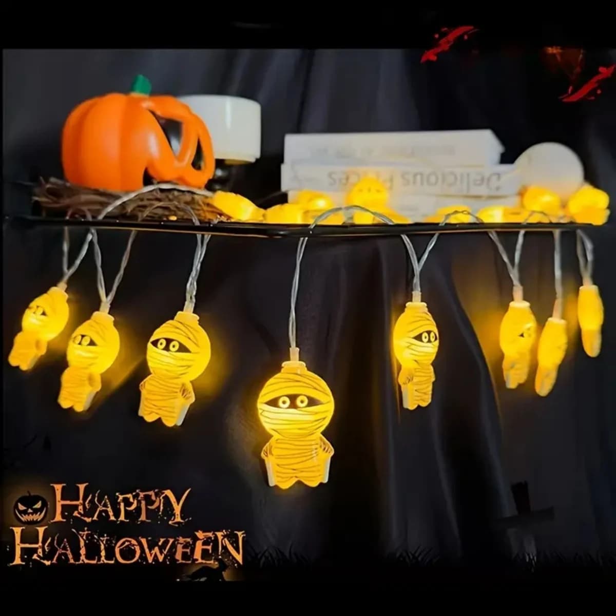 1pc 10/20 LED Halloween Mummia Forma String Light Alimentato a batteria per la casa Camera da letto Soggiorno Negozio Festa di festa Decorazioni di Halloween