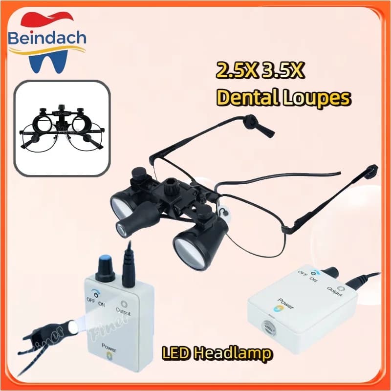 Lente d'Ingrandimento Dentale Professionale, Occhiali Ingranditori 2.5X 3.5X, Lenti Ergonomiche con Lampada LED, Occhiali Binoculari Ingrandenti