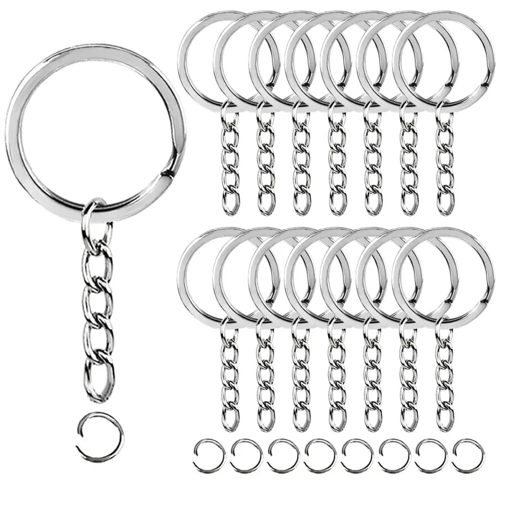 10 Sets Flat Key Chain Rings Bulk Metal Key Ring with Chain Jump Rings for Keychain Holder Resin DIY Crafts Jewelry Making