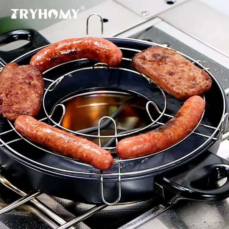 Griglia Portatile per Barbecue, Fornello a Gas per Arrostire la Carne, Griglia BBQ Rotonda Antiaderente per Campeggio e Picnic all'Aperto