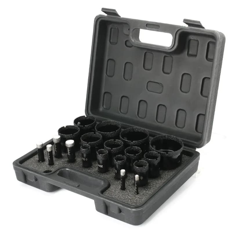 Set of 19-piece electric drill bits for marble, glass, ceramic and rock slabs, tool for dry drilling without adding water.