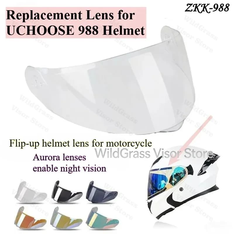 Motorcycle Aurora Helmet Visor HD Clear Anti-UV Day Night Replacement Lens for UCHOOSE ZKK 988 Helmet