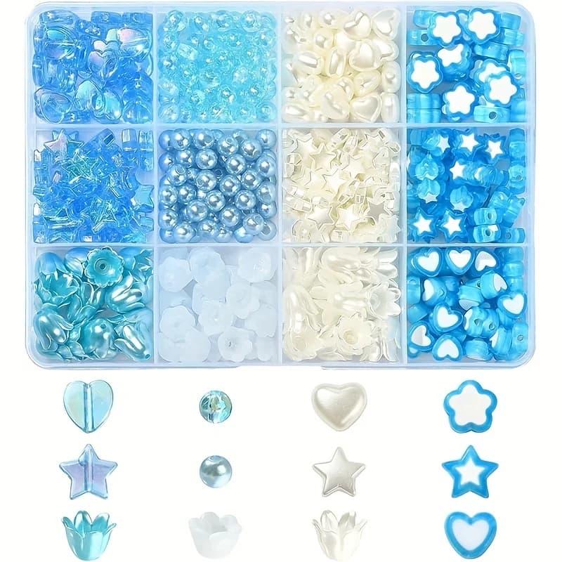 12 box acrylic bead set, DIY bracelets and necklaces in various shapes (heart shape, pentagram, plum blossom, wind chime, flower