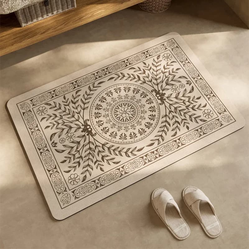 Vintage Ornament Design Entrance Mat Eco-Friendly PVC Surface Stain Resistant Easy Wipe Clean