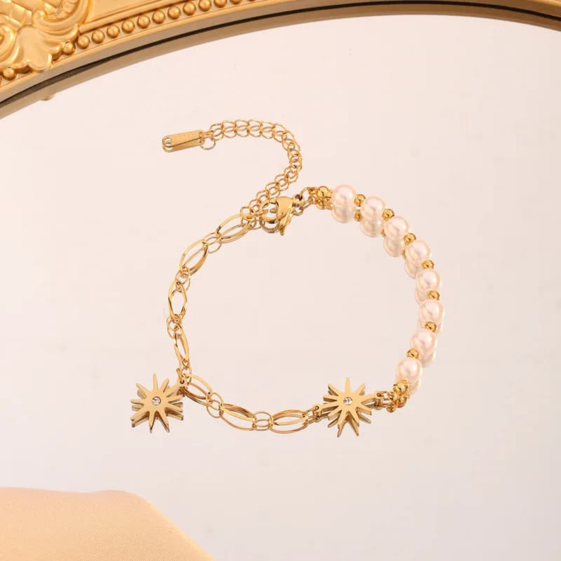 Hexagram Titanium Steel Star Pearl Bracelet Women's Retro Bracelet