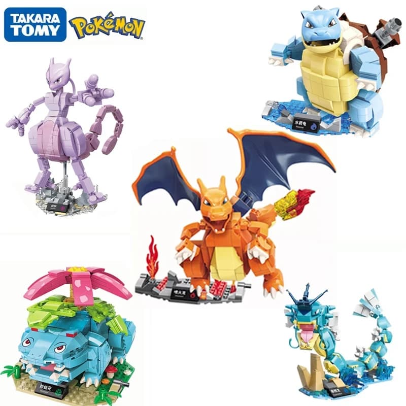 Pokemon Charizard Mewtwo Bulbasaur Building Blocks Cartoon Figure Model Bricks Sets Movie Doll Model Educational DIY Toys Gifts