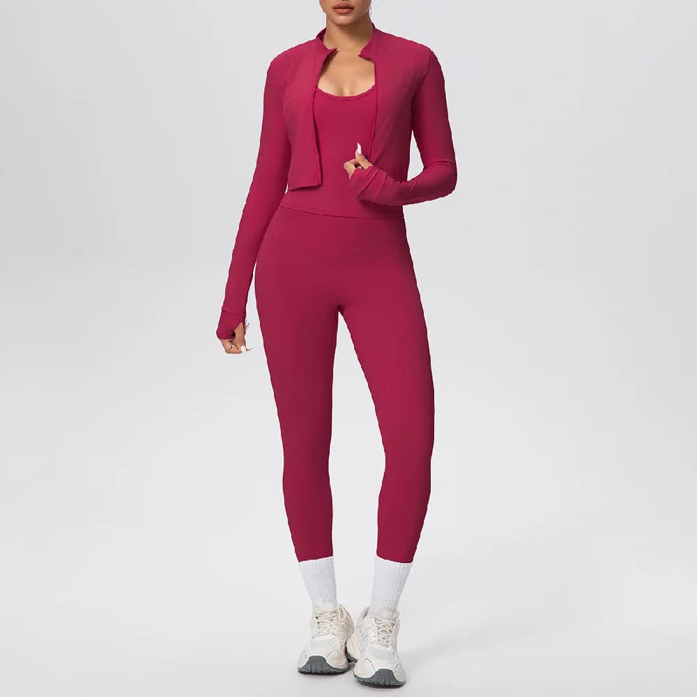 Women's Yoga Set 3 Pieces: High Waist Leggings, Sexy Tops and Long Sleeves for Fitness and Running