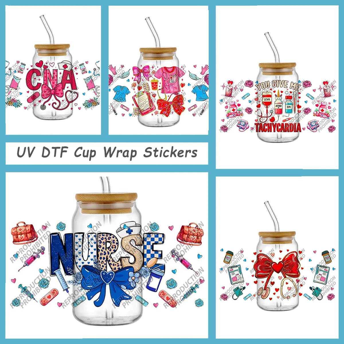 CNA Series UV DTF Transfer Stickers for Libbey Cups Nurse Life Pattern Waterproof Custom Decal for Tumbler Vinyl Stickers