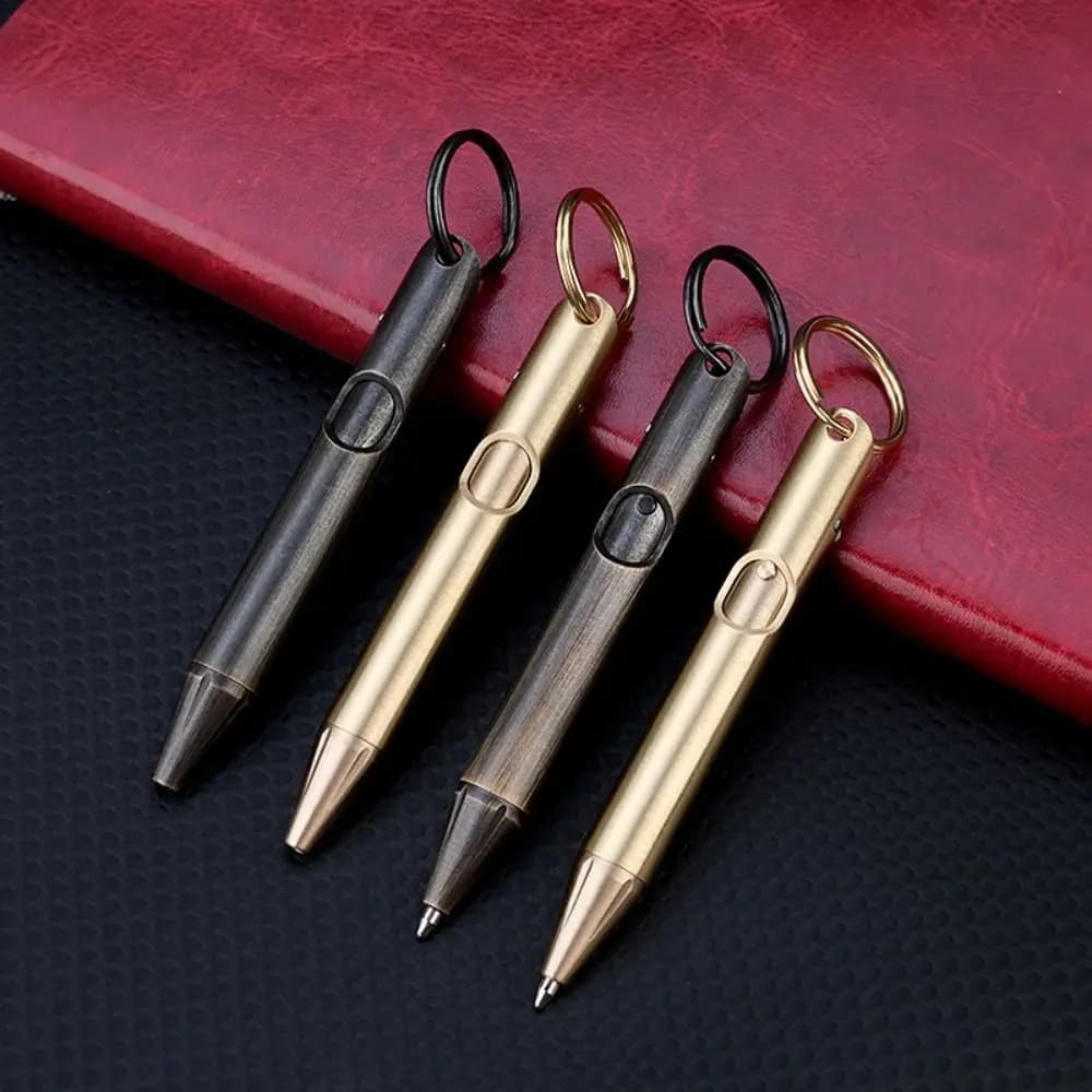 Multifunctional Brass Mini Ballpoint Pen with Keychain Portable Gel Pen Writing Pen Outdoor