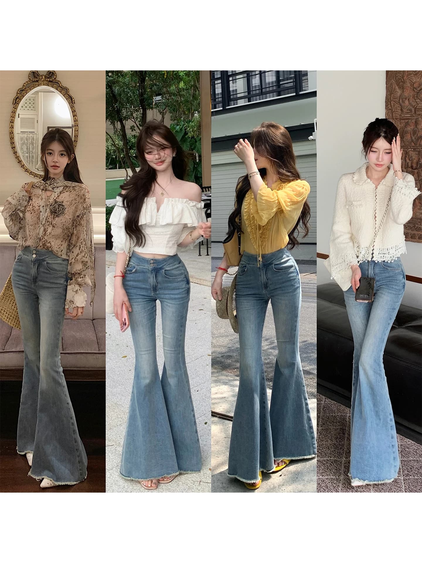Jianna Chen NNS2026 Model Bell Bottom Jeans Vintage Hem Fish Tail Micro Flared Pants Women's Cleanfit Natural Waist Jeans