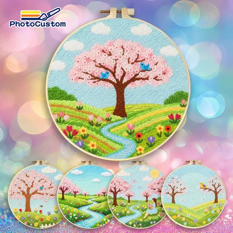 PhotoCustom Taolin Punch Needle Kit Handiwork Art Embroidery Needles Landscape Embroidery Kit Beginner Arts and Crafts Diy Gift