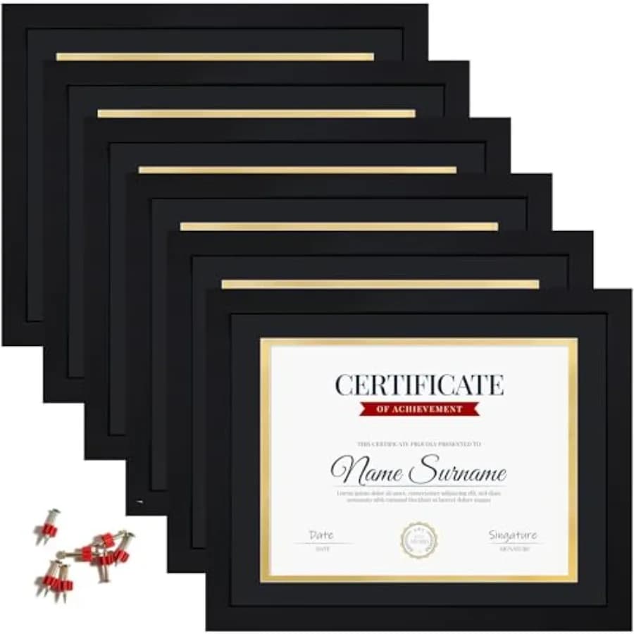 Cornice per foto 11x14 con vetro temperato per certificati 8.5x11, con passepartout, per documenti, diplomi, premi, lauree, da appendere a parete