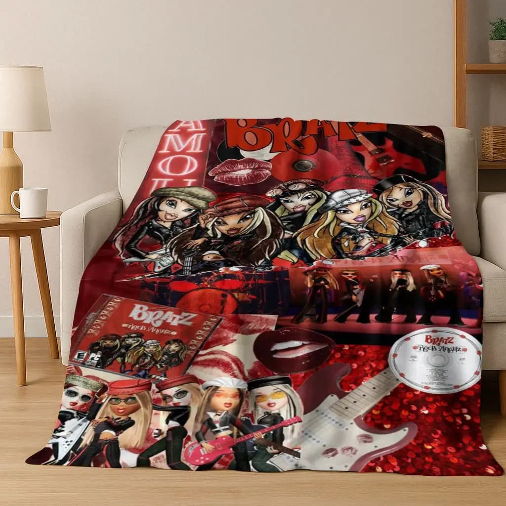Moda Ragazze Bratz Doll Cartoon Art Coperta di flanella, accogliente e morbida coperta per la casa, camera da letto, divano letto, copertura da picnic, regalo per bambini
