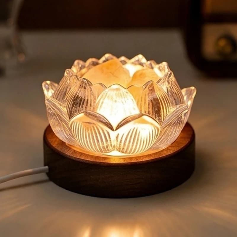 Diffusore di Aromi a Forma di Loto con Luce Notturna, Bruciatore di Incenso, Lampada Aromaterapica in Cristallo per Templi, Sale di Preghiera, Studi e Uffici