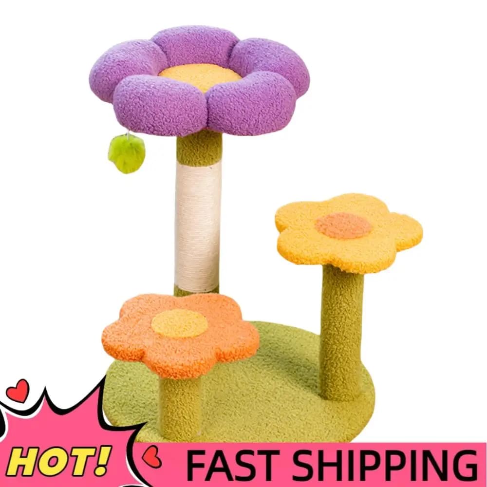 Torre per albero per gatti con fiori Struttura da arrampicata per gatti Avvolta in sisal Albero per gatti carino Torre per gatti interattiva multifunzione Forniture per animali domestici a 3 strati