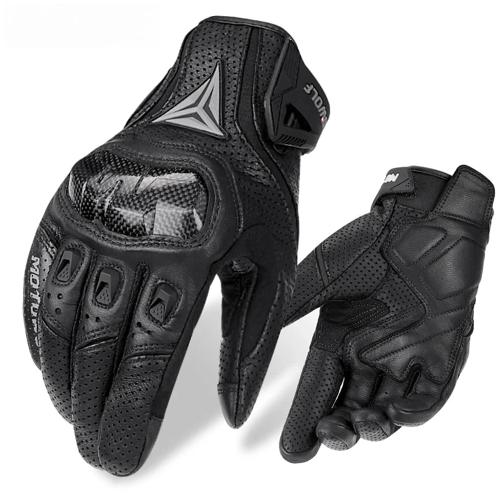 Guanti da moto Four Seasons Guanti da moto in pelle Touch screen impermeabile in fibra di carbonio Ventilazione perforata antiscivolo