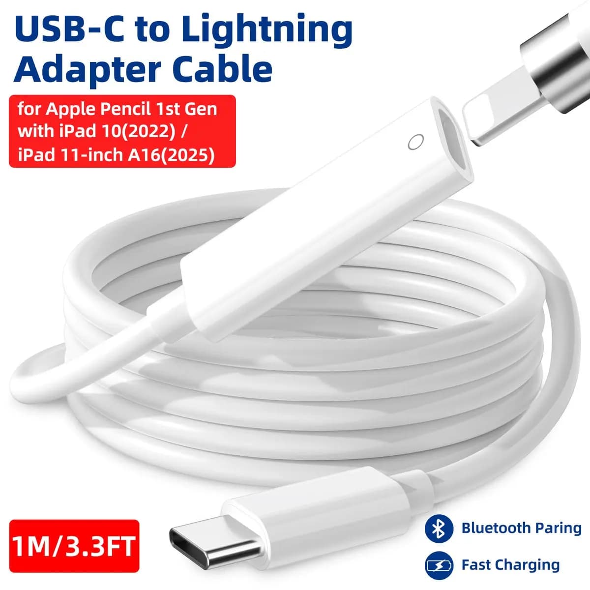 Cavo adattatore di ricarica da USB C a Apple Pencil 1° abbinamento Bluetooth per iPad 10° connettore da Lightning a USB C per iPad 11 (A16)