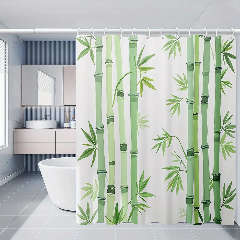 Waterproof Bamboo Print Shower Curtain Polyester Tropical Jungle Bathroom Liner Home Decor Green Pattern Shower Curtain for Bath