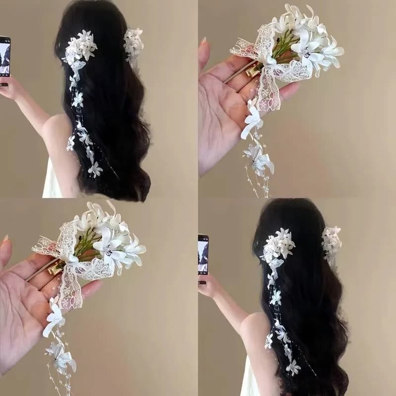 1PC Nuovo Cinese Super Fata Atmosfera Sensazione Fiore Nappa Clip di Capelli Femminile Luce di Lusso Premium Sensazione di Nicchia Clip Laterale Exagg
