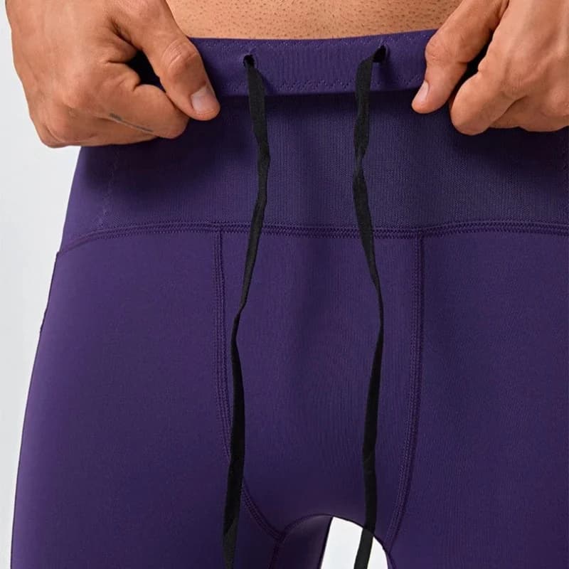 Marathon Quarter Running Shorts Quick Dry Elastic Compression Tight Sports Shorts with Waist Pocket for Gym Cycling Fitness
