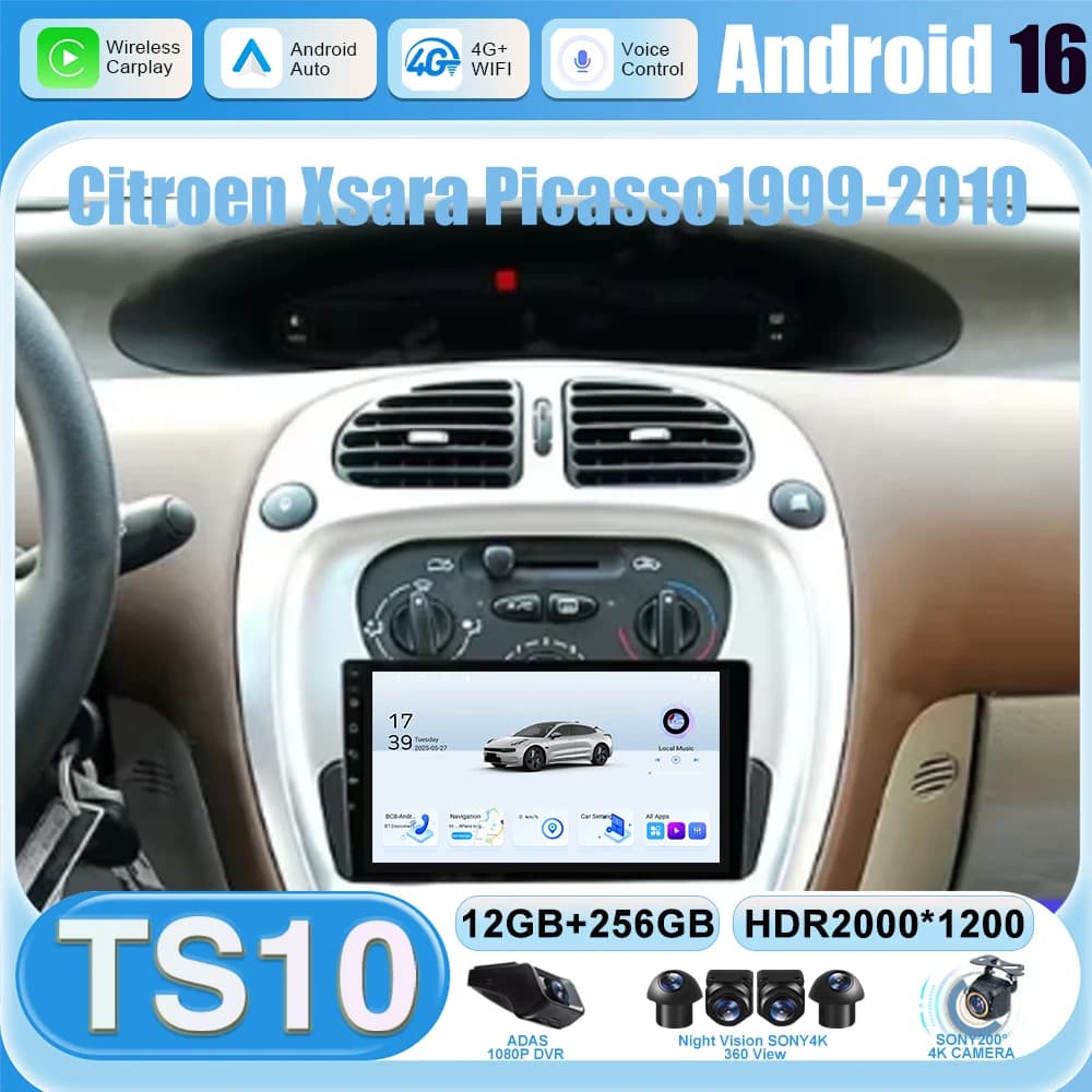 2 Din Autoradio Per Citroen Xsara Picasso1999-2010 WiFi Lettore Video Multimediale Stereo Navigazione GPS Wireless Carplay 5G DVD