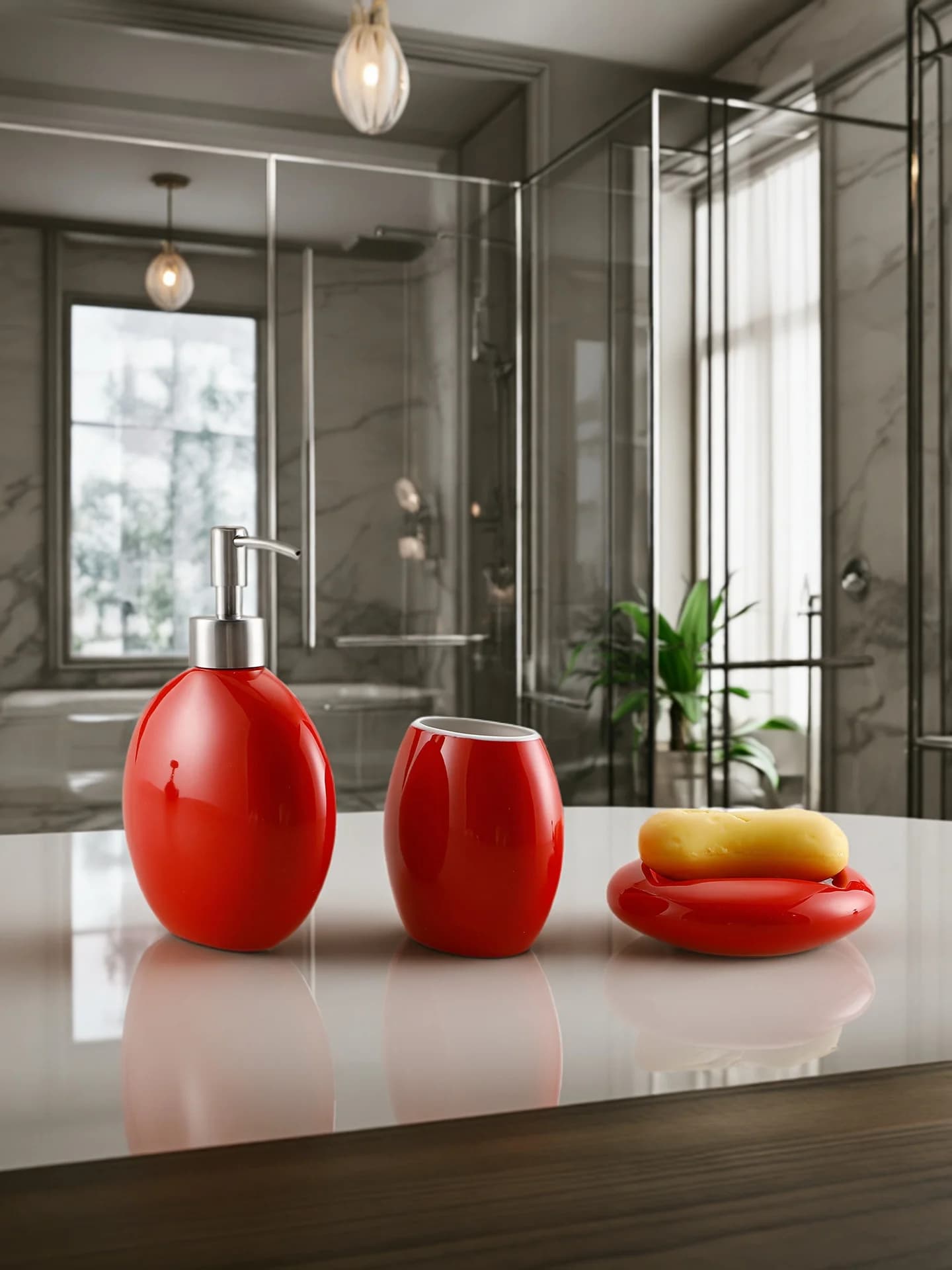 KULE HOME Set da Bagno 3 Pezzi: Dispenser Sapone, Porta Spazzolino e Bicchiere Creativo per Celebrazioni Nuziali