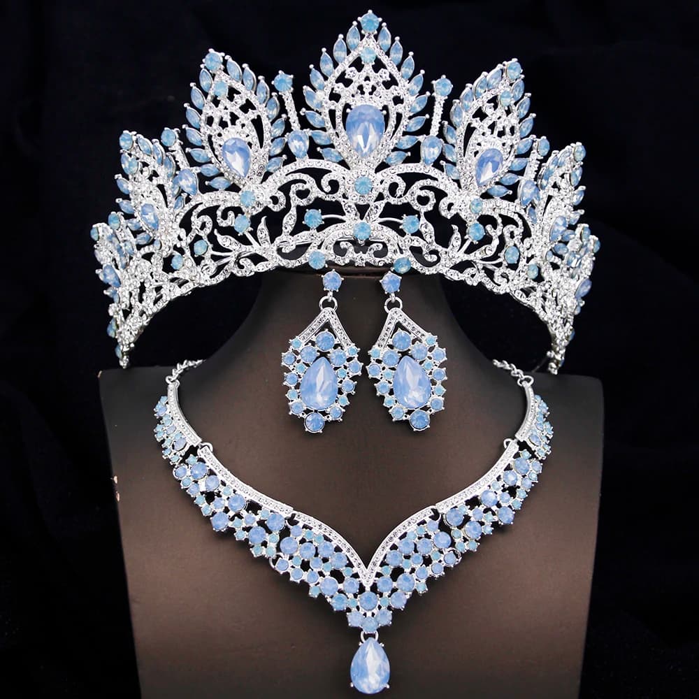 Crystal Tiaras and Crowns Bridal Jewelry Set Tiara Choker Necklace Earrings for Women Wedding Dress Accessory Brides Pageant