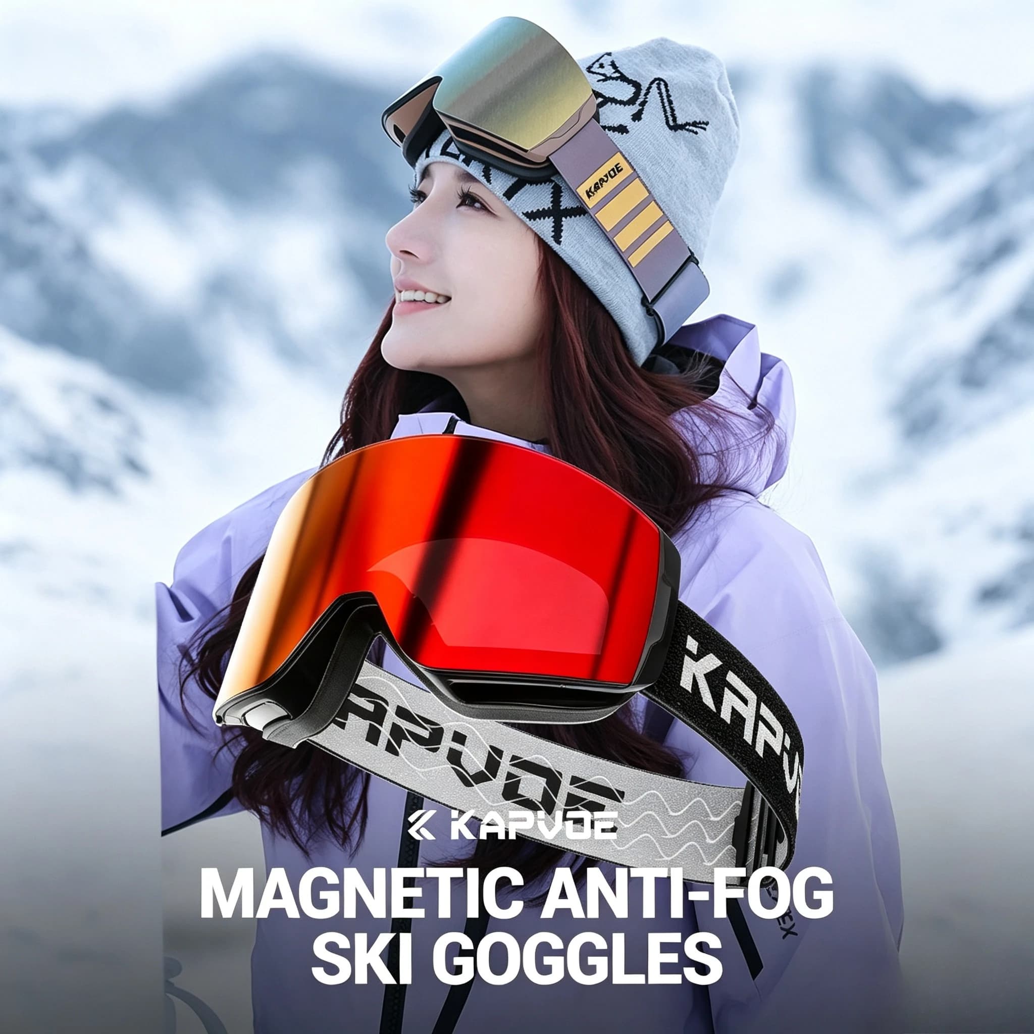 Kapvoe Skiing Eyewear Ski Goggle Snow Snowboard Anti-Fog Mask Eyewear Men Kit Cylindrical UV400 Snowmobile Jet Ski Accessories